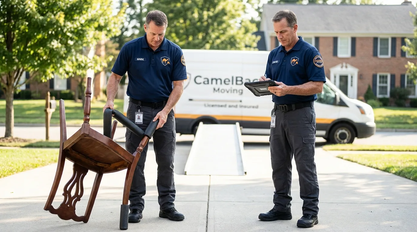 Movers inspecting furniture for damage prevention before loading in Catlettsburg, KY