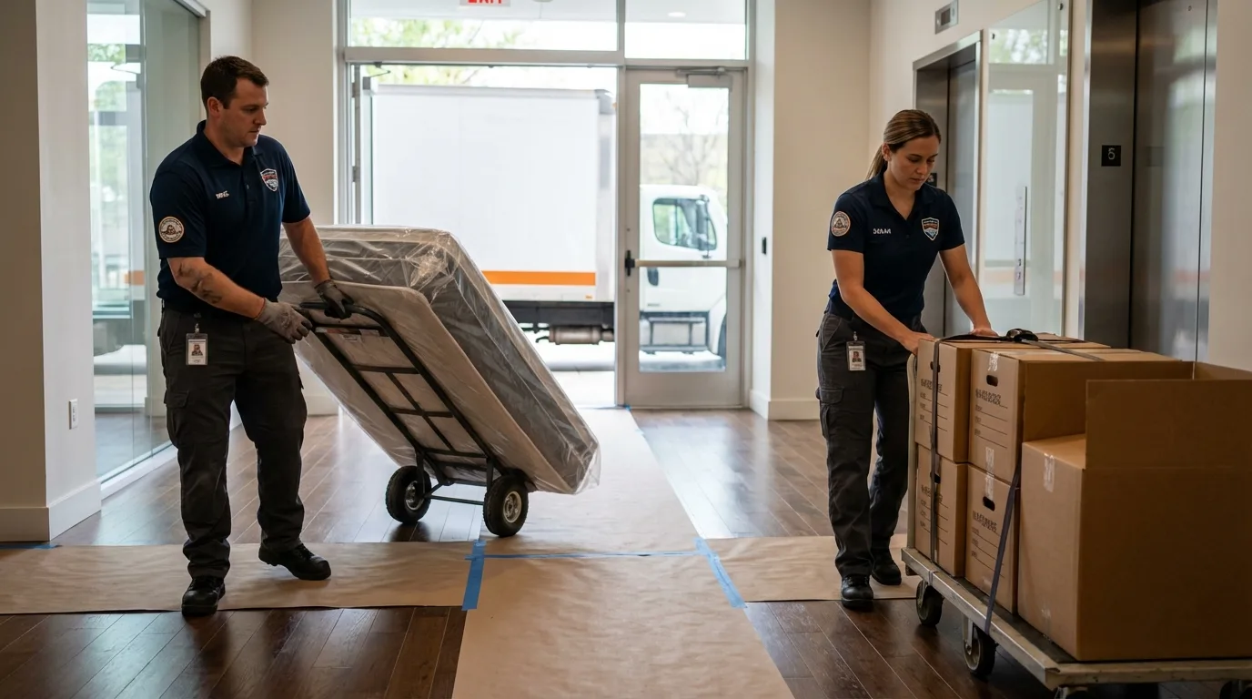 Professional apartment movers loading elevator in Catlettsburg, KY